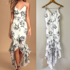 NWOT Darling Daylily Black and White Floral Print High-Low Maxi Dress